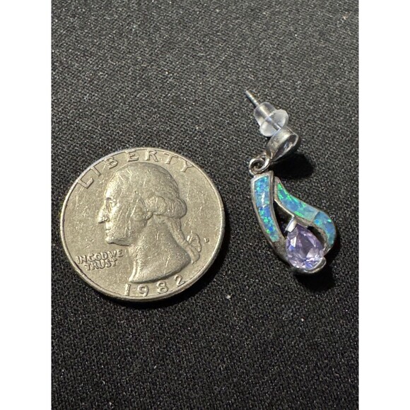 925 Opal & Amethyst Post Earrings with Rubber Backs - Picture 4 of 5